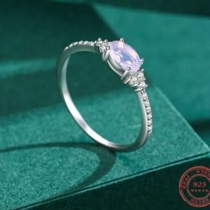 Dainty 925 Pink Moonstone Ring Size 6